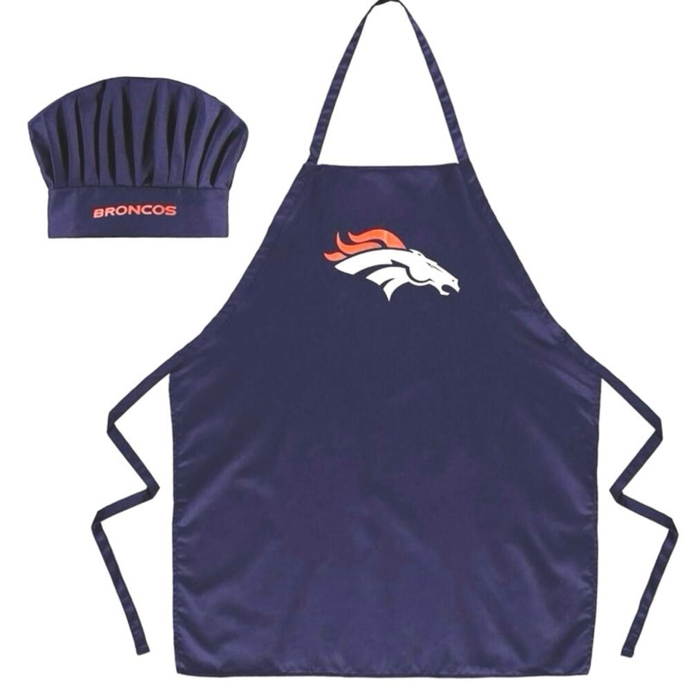 Denver Broncos Licensed Team Apron Chef Hat Navy Orange NWT NFL One Size Gift